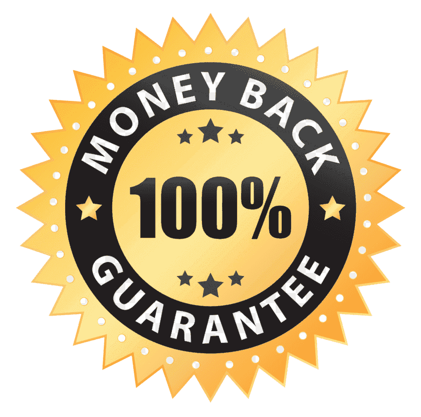 100% money back guarantee badge for quality assurance.