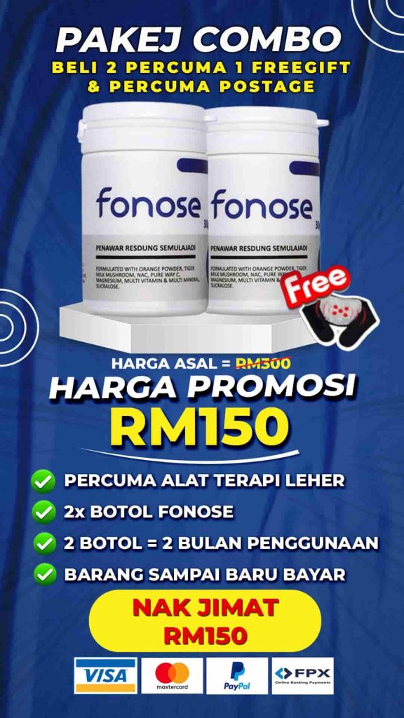 Orange powder health supplement for sore throat, featuring Fonose product.